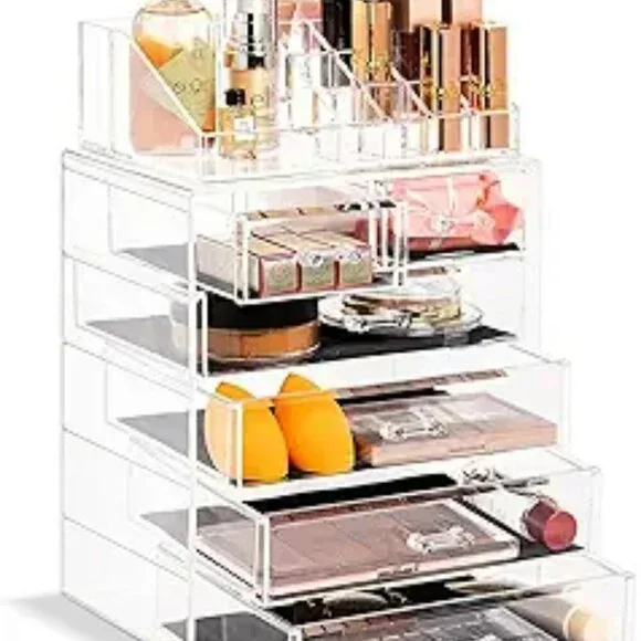 Clear acrylic makeup organizer with drawers vanity storage case for jewelry